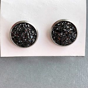Pave Silver Shade Crystal Rock Cluster Stud Earrings